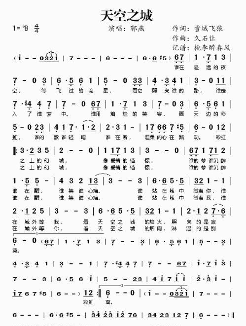 降B調(diào)薩克斯天空之城簡(jiǎn)譜