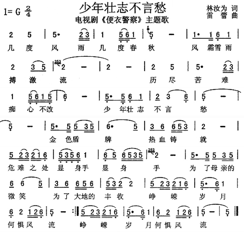少年壯志不言愁簡(jiǎn)譜